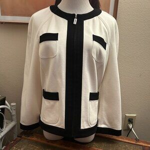 Classic white zip up jacket with black trim